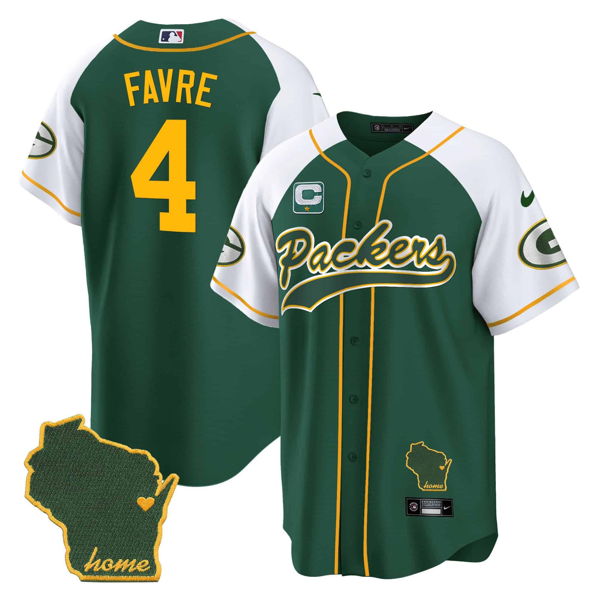 Men Green Bay Packers #4 Favre Green 2024 Nike Home Patch Baseball NFL Jersey